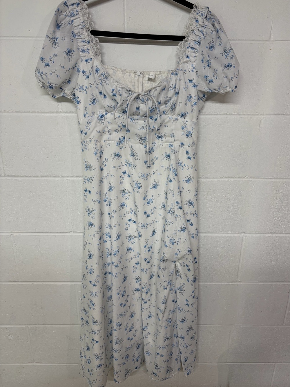 Altar'd State White Midi Dress with Blue Floral Print